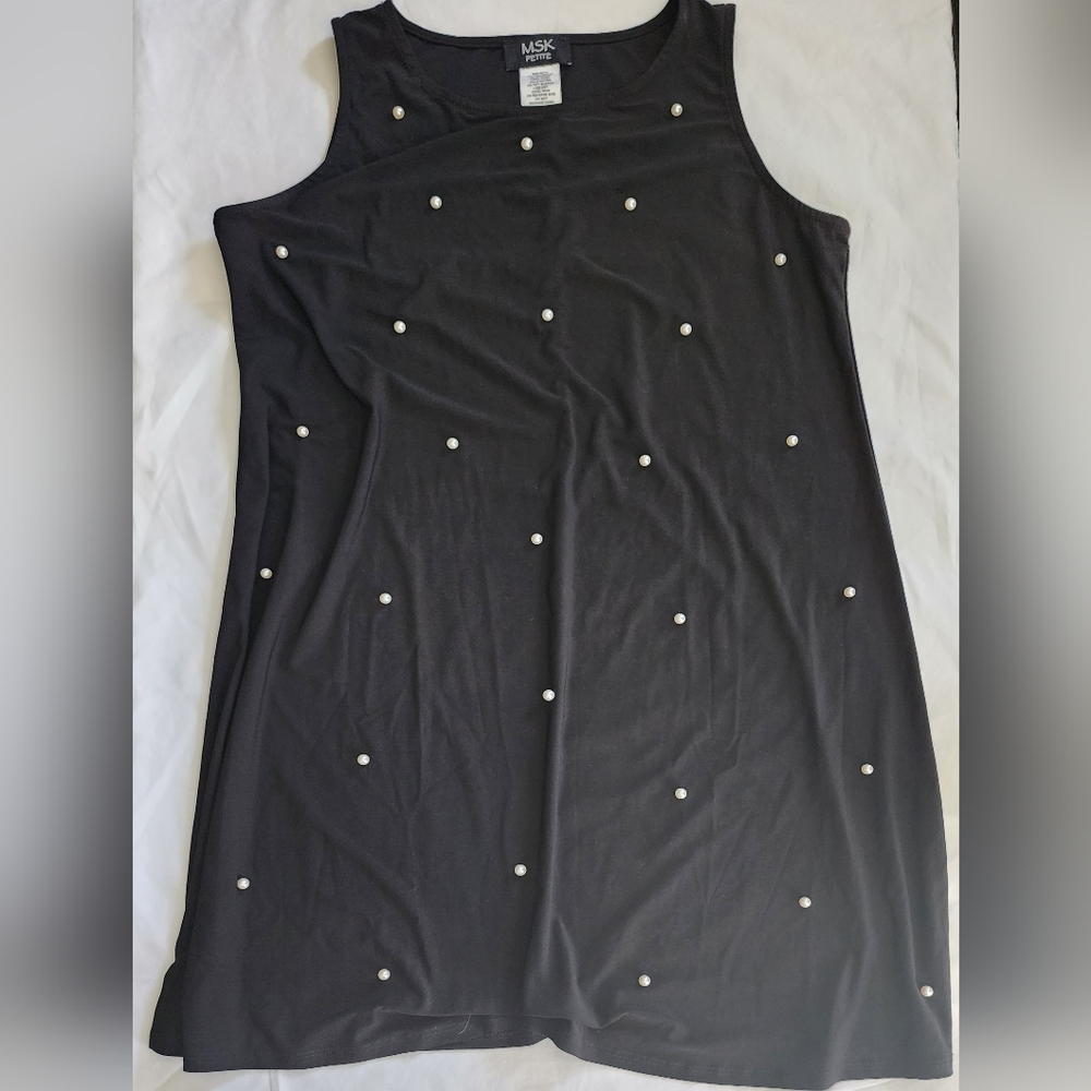 MSK Petite Black Dress with Pearl Embellishments (petite)